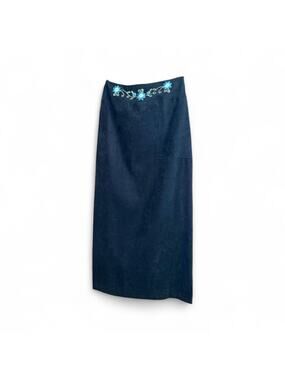 Conrad C 80s Black with Embroidered Waistband Pencil Maxi Skirt